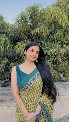 Yellow Green handwork saree